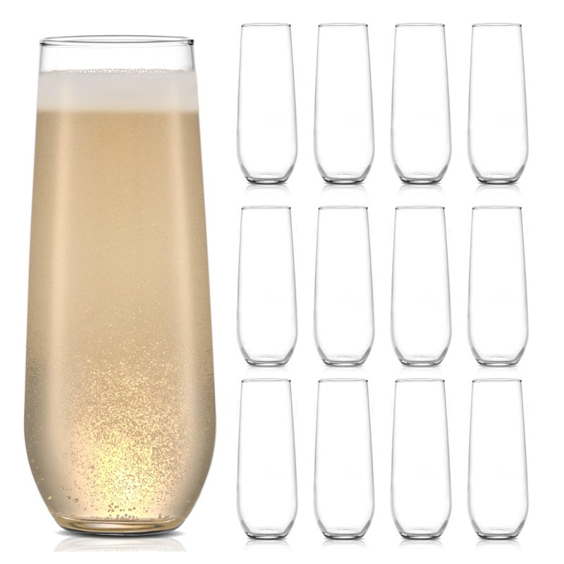 Libbey 228 Stemless Champagne Flutes Glass Set of 12, Elegant 8.5 Oz Flute Glasses for Champagne, Clear Fluted Glassware - Image 1
